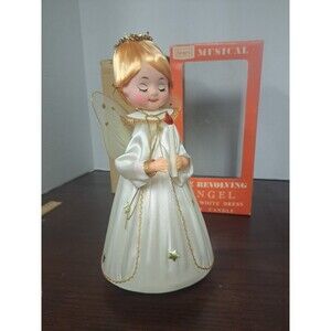 1960s Sears Musical Revolving Angel With White Dress And Candle Plays Silent...